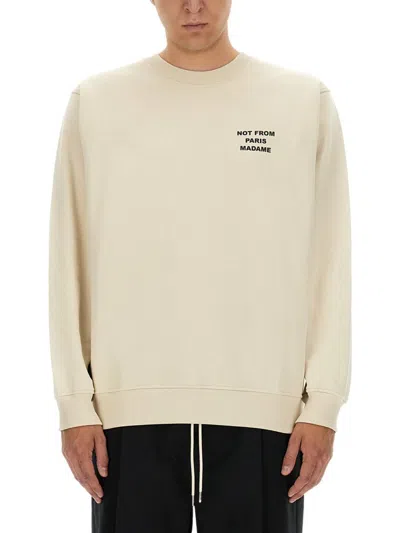 Drôle De Monsieur Mastic French Terry Sweatshirt With Embroidered Details In Beige
