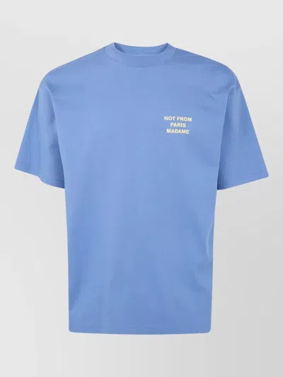Drôle De Monsieur Slogan Text Graphic Print Crew Neck T Shirt In Blue