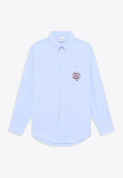 Drôle De Monsieur Slogan Vignes Print Long-sleeved Shirt In Blue