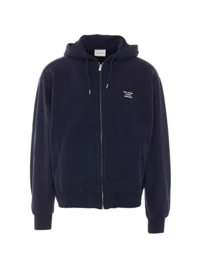Drôle De Monsieur Full-zip Sweatshirt With Signature Slogan And Relaxed Fit In Blue