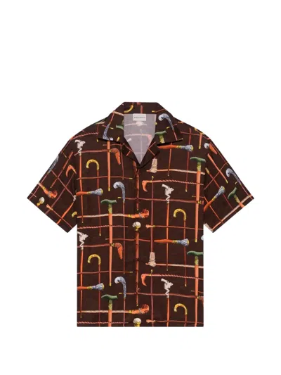 Drôle De Monsieur Spread-collar Print Shirt In Brown