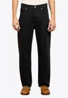 Drôle De Monsieur Straight-leg Black Denim Jeans With Design In Black