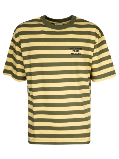 Drôle De Monsieur Stripe Slogan T-shirt In Light Yellow