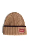 Drôle De Monsieur Stripe Woven Label Beanie In Brown