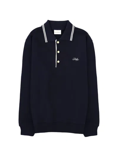Drôle De Monsieur Polo Knit Sweatshirt Long Sleeves Ribbed Trim In Blue