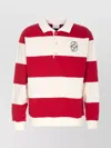 Drôle De Monsieur Striped Long Sleeve Polo Shirt With Embroidery In Red