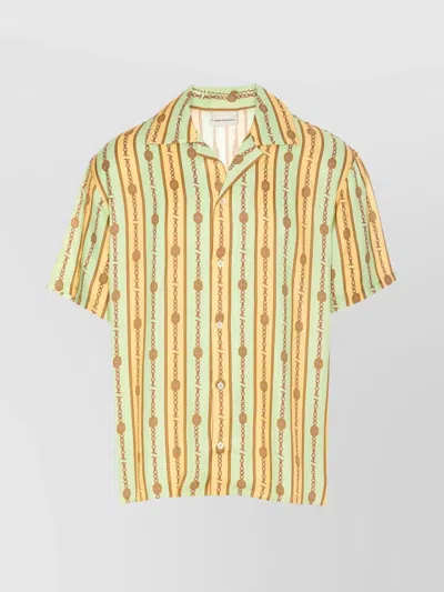 Drôle De Monsieur Striped Pattern Printed Short Sleeves Shirt In Gold