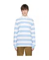 Drôle De Monsieur Light Blue And White Striped Polo Shirt With Logo Embroidery In Blue