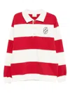 Drôle De Monsieur Striped Long Sleeve Polo Shirt With Embroidery In Red