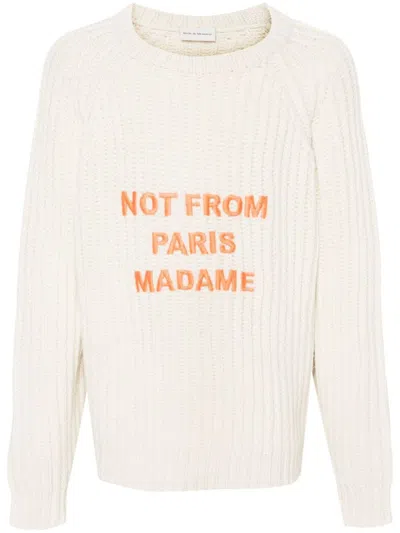 Drôle De Monsieur Le Maille Tressée Slogan Sweater In Neutrals