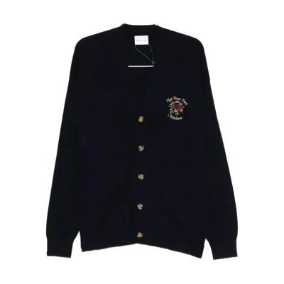 Drôle De Monsieur Embroidered Button Cardigan In Blue
