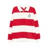 Drôle De Monsieur Striped Long Sleeve Polo Shirt With Embroidery In Multi