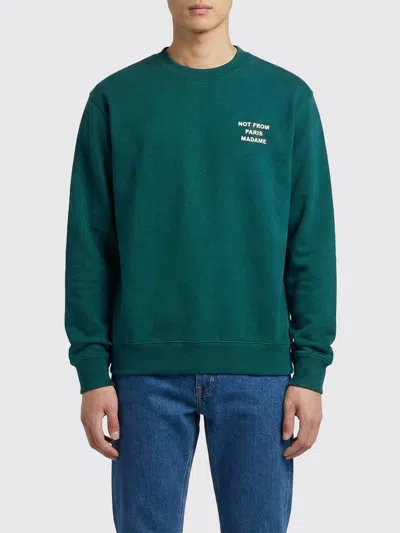 Drôle De Monsieur Le Sweatshirt Slogan Embroidered Cotton Sweatshirt In Green