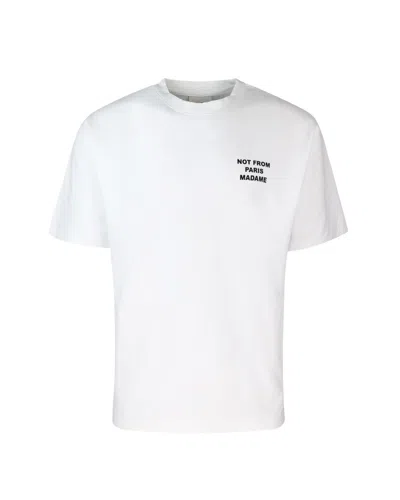 DRÔLE DE MONSIEUR WHITE CREWNECK T-SHIRT WITH SLOGAN PRINT ON THE FRONT AND BACK IN COTTON MAN