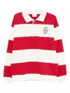 Drôle De Monsieur Striped Long Sleeve Polo Shirt With Embroidery In Red