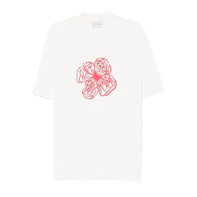 Drôle De Monsieur Slogan Hibiscus T-shirt In White