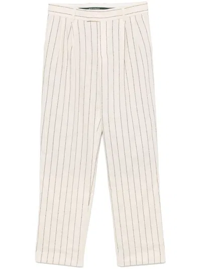 Drôle De Monsieur Tailored Beige Trousers With Sophisticated Pinstripe Design In Neutral