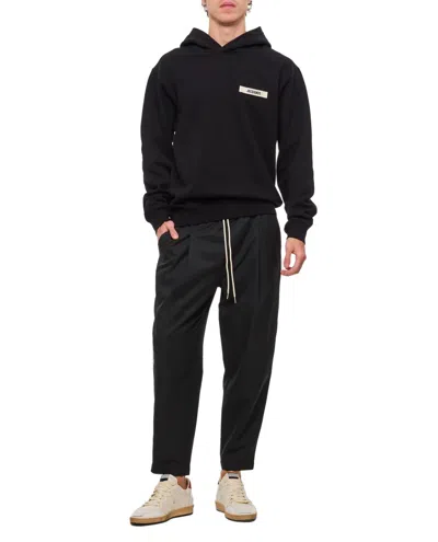 Drôle De Monsieur Tailored Cropped Pants With Drawstring Waist And Pence Pockets In Black