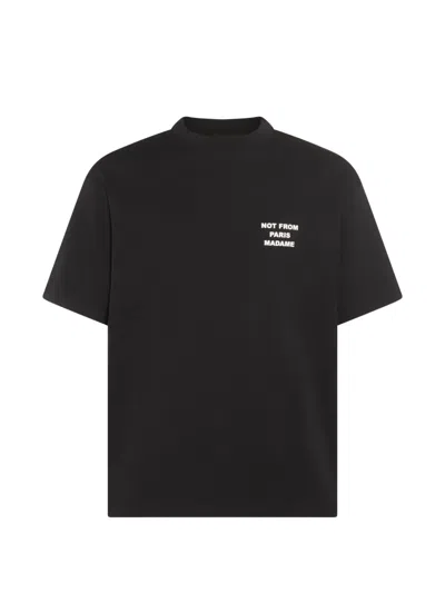 Drôle De Monsieur Black Crewneck T-shirt With Slogan Print On The Front And Back In Cotton Man