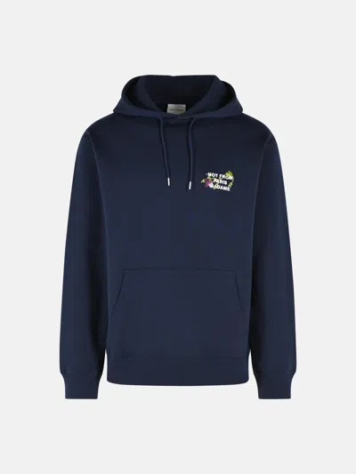 Drôle De Monsieur Vine Slogan Cotton Hooded Logo Sweatshirt In Blue