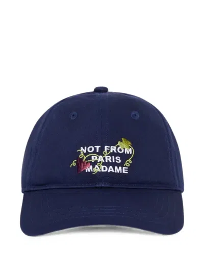 Drôle De Monsieur Vine-embroidered Slogan Cap In Blue