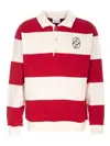 Drôle De Monsieur Striped Long Sleeve Polo Shirt With Embroidery In Red