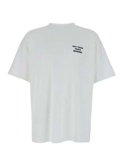 Drôle De Monsieur White Crewneck T-shirt With Slogan Print On The Front And Back
