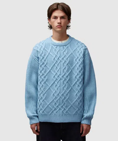 Drôle De Monsieur Wool Cable Knit Jumper In Light Blue