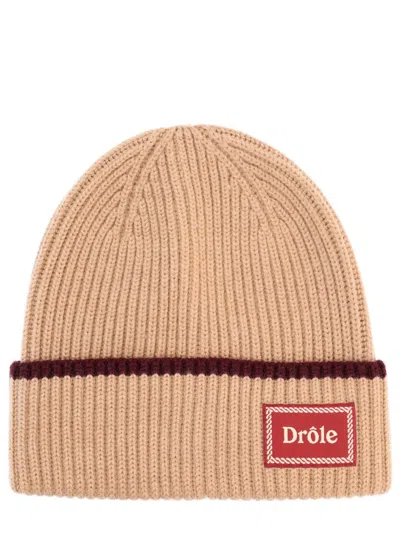 Drôle De Monsieur Wool Cap Ribbed Knit Folded Brim Stripe In Brown