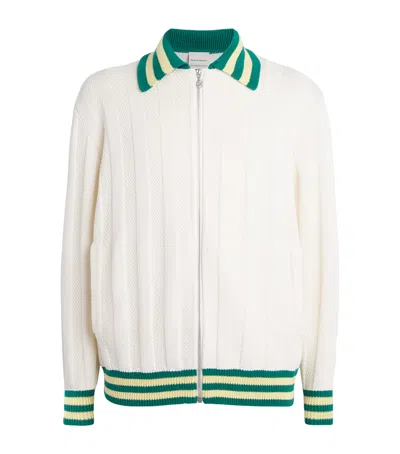 Drôle De Monsieur Wool-cotton Zip-up Cardigan In Ivory