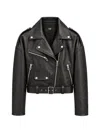 Drome Belted Leather Biker Jacket In Black