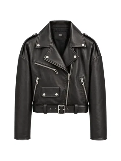 Drome Belted Leather Biker Jacket In Black