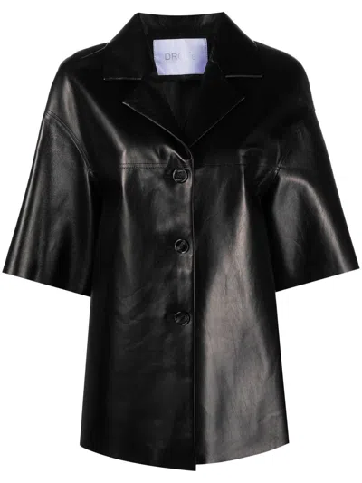 Drome Lambskin Short-sleeve Shirt In Black