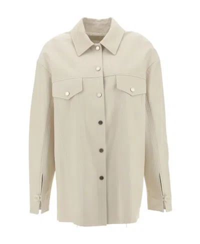 Drome Logo-buttons Leather Shirt Jacket In Nude
