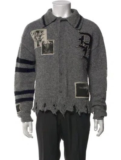 Pre-owned Drop Dead Graphic Print Collar Cardigan In Gray