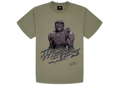 Pre-owned Dropx™ Exclusive: Men's  100 Thieves X Halo Master Thieves T-shirt In Washed Military Green