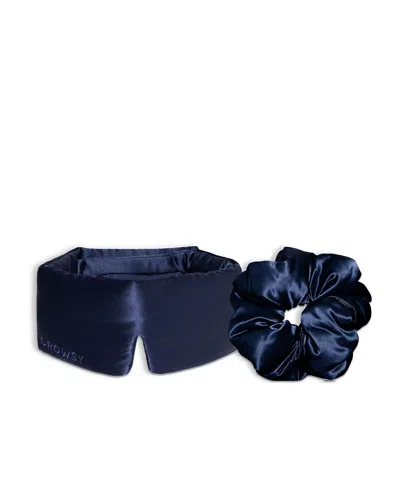 Drowsy Silk Mask And Padded Scrunchie Set In Blue