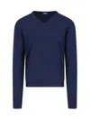 Drumohr Basic Sweater In Blue Cashmere Navy Tone V-neck