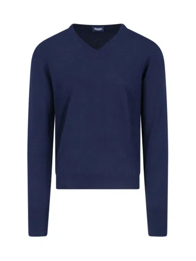 DRUMOHR BASIC SWEATER IN BLUE CASHMERE NAVY TONE V-NECK