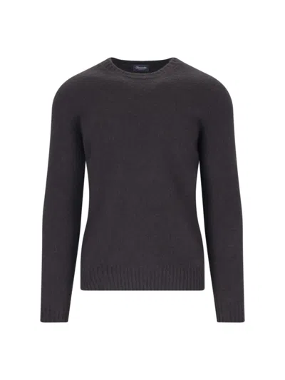 Drumohr Basic Sweater In Brown Wool Dark Shade In Black