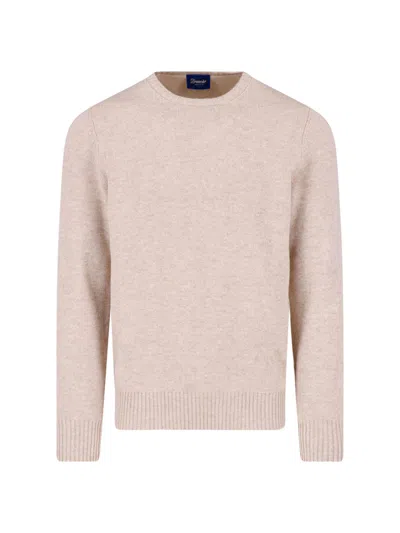 Drumohr Beige Cashmere Crewneck Sweater In Multi