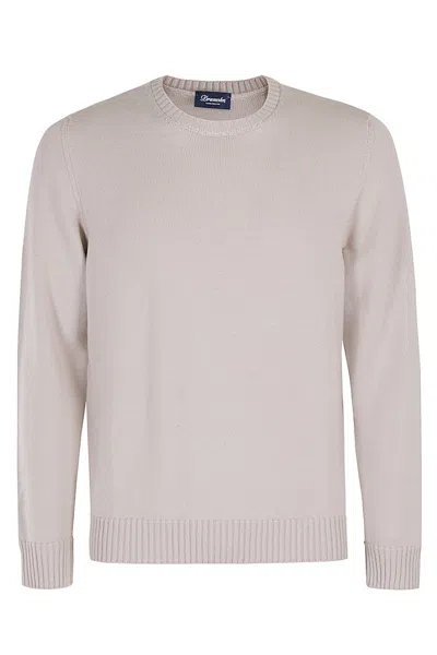 DRUMOHR BEIGE DOUBLE STRAND MERINO WOOL CREW NECK SWEATER
