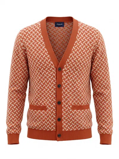 Drumohr Biscottino-jacquard Cashmere Cardigan In Orange