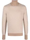 Drumohr Geometric Pattern Turtleneck Sweater With Ribbed Trim In Brown