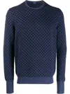 Drumohr Geometric Pattern Long Sleeve Crew Neck Sweater In Blue