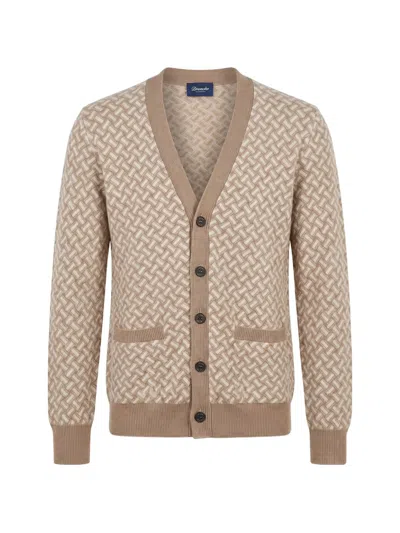 Drumohr Biscottino Jacquard-knit Cardigan In Brown