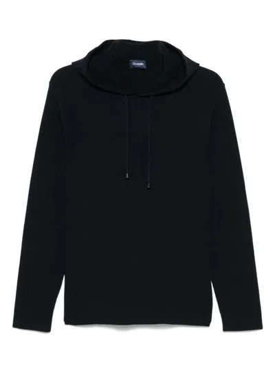 Drumohr Black Hoodie With Ribbed Texture
