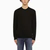 DRUMOHR BLACK MERINO WOOL LIGHTWEIGHT CREWNECK SWEATER FOR MEN