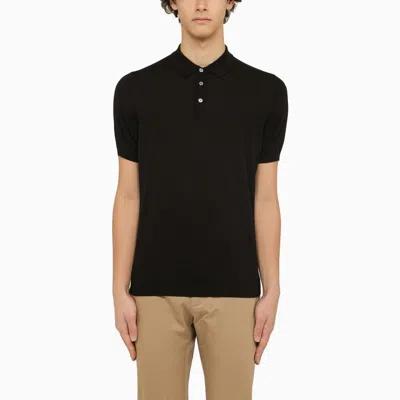 Drumohr Lapel Short-sleeved Polo Shirt In Black
