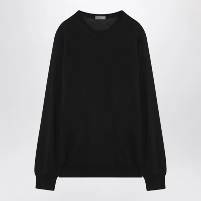 Drumohr Black Wool Crew Neck Sweater In Blue